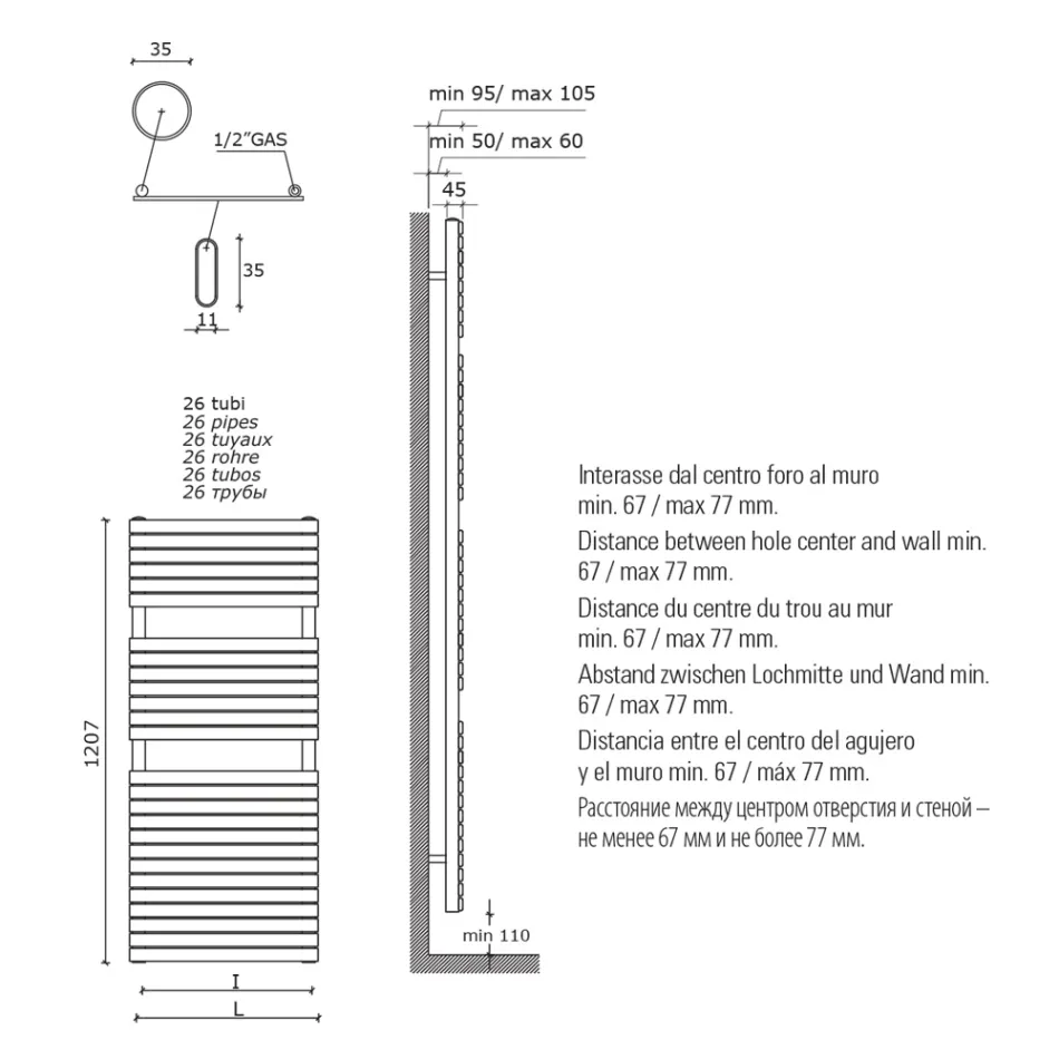 Sèche-serviettes hydraulique en acier au carbone ocre fabriqué en Italie - Tepore Viadurini