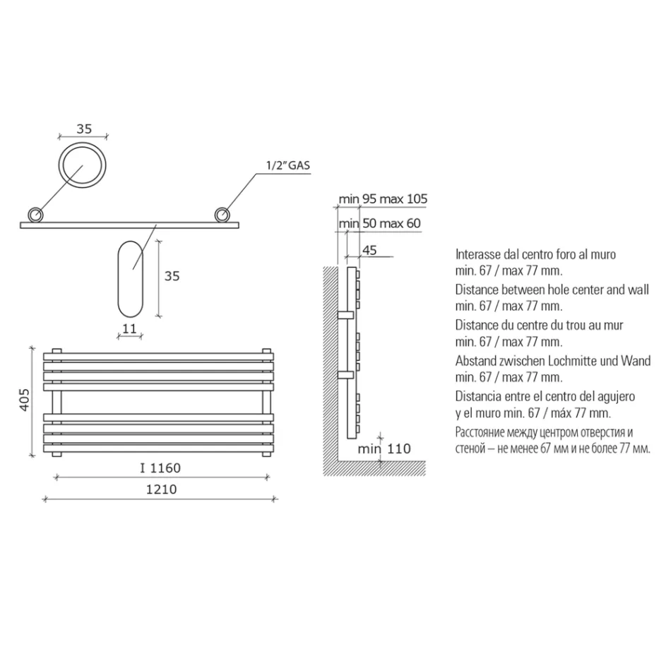 Sèche-serviettes hydraulique en acier au carbone rouille mat fabriqué en Italie - Fiaccole Viadurini