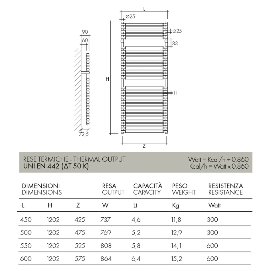 Sèche-serviettes hydraulique en acier finition chromée et dorée fabriqué en Italie - Laura Viadurini