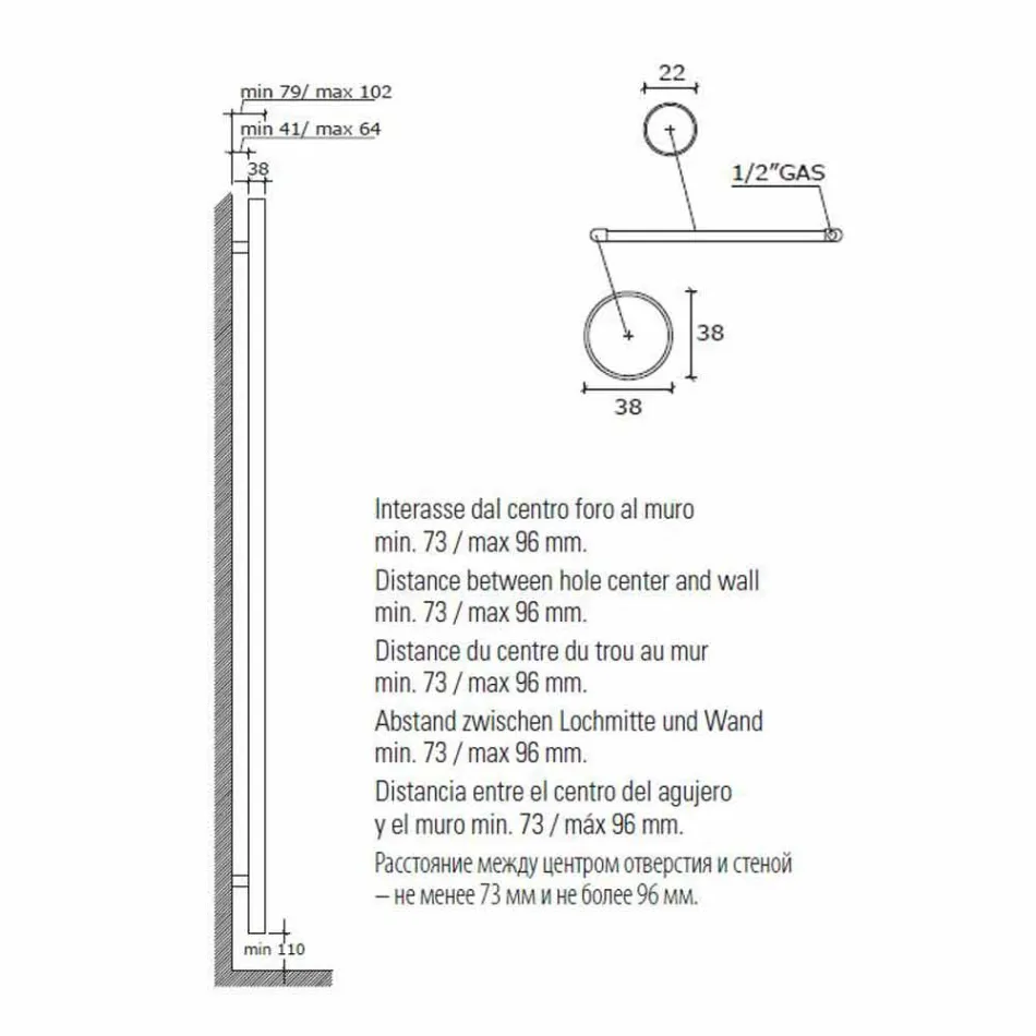 Sèche-serviettes mural design en acier inoxydable pour salle de bain, 2 tailles 391 W - Italo Viadurini