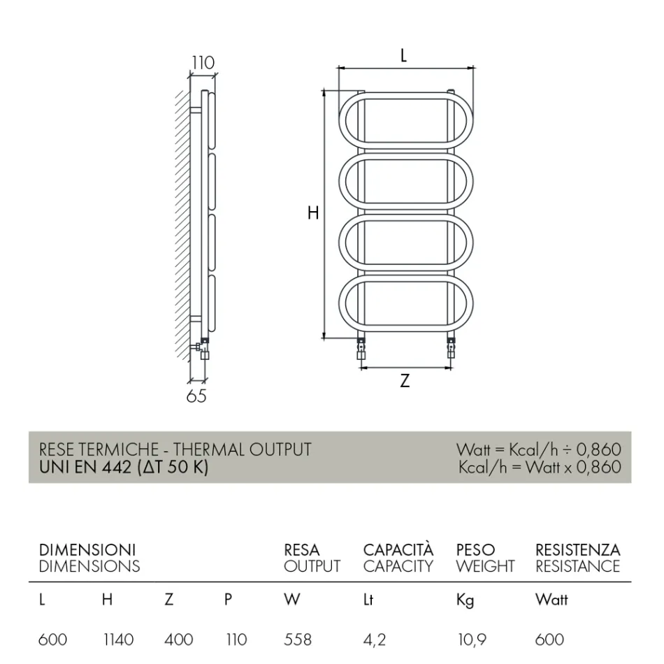Sèche-serviettes hydraulique rond en acier coloré fabriqué en Italie - Chaîne Viadurini