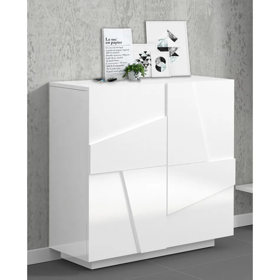 Étagère à chaussures haute ou basse en bois durable avec 2 ou 4 portes - Fjona Viadurini