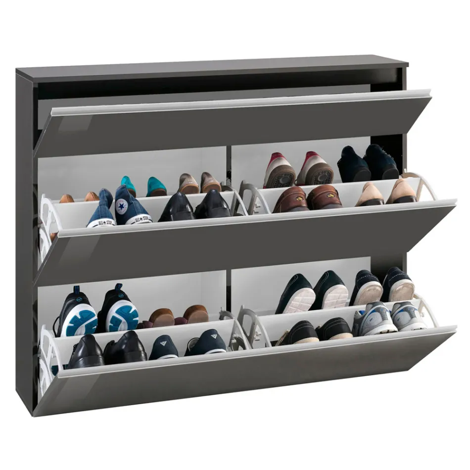 Meuble à Chaussures Blanc ou Anthracite 3 Portes Design Bois Durable - Emanuelito Viadurini