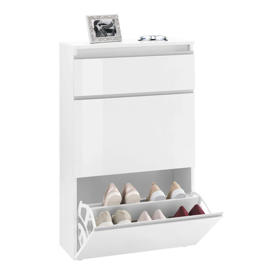 Meuble à Chaussures Blanc ou Anthracite 3 Portes Design Bois Durable - Emanuelito Viadurini
