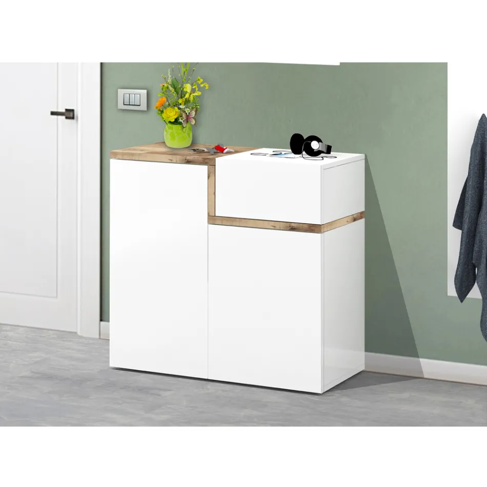 Porte-chaussures d'entrée 3 ou 4 portes en bois blanc et ardoise ou érable - Tiscali Viadurini