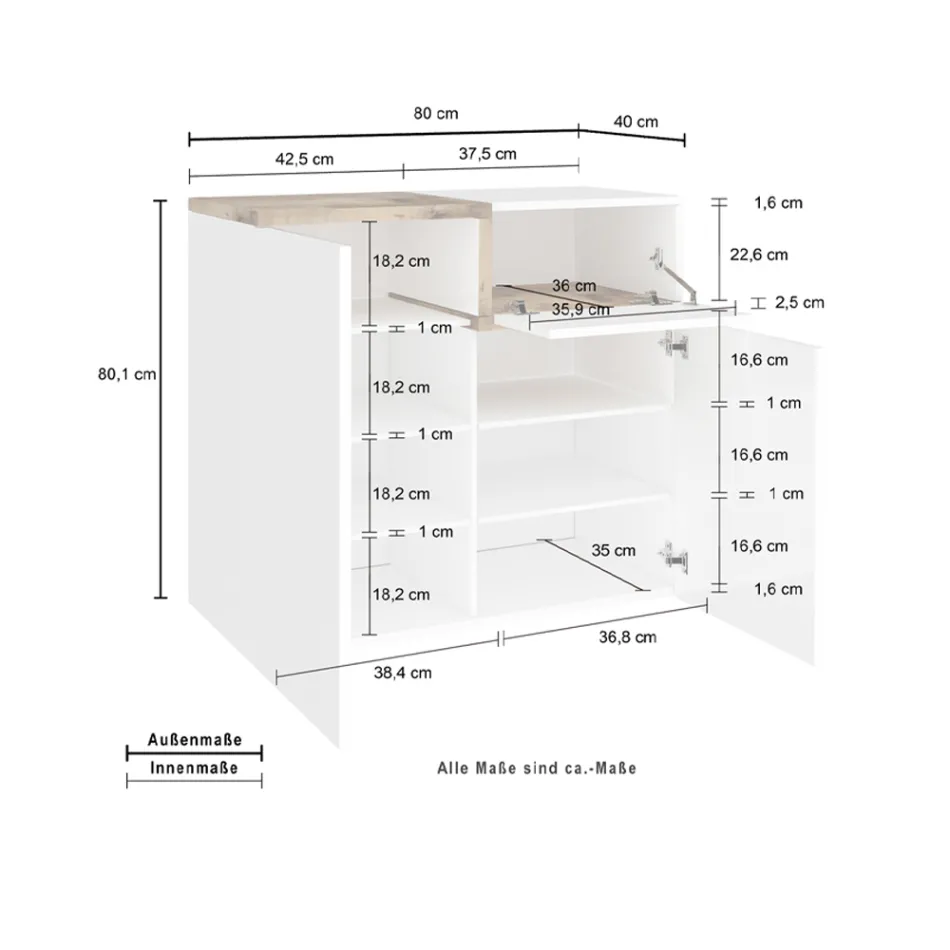 Porte-chaussures d'entrée 3 ou 4 portes en bois blanc et ardoise ou érable - Tiscali Viadurini