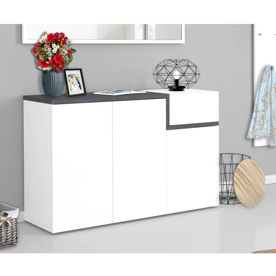 Porte-chaussures d'entrée 3 ou 4 portes en bois blanc et ardoise ou érable - Tiscali Viadurini