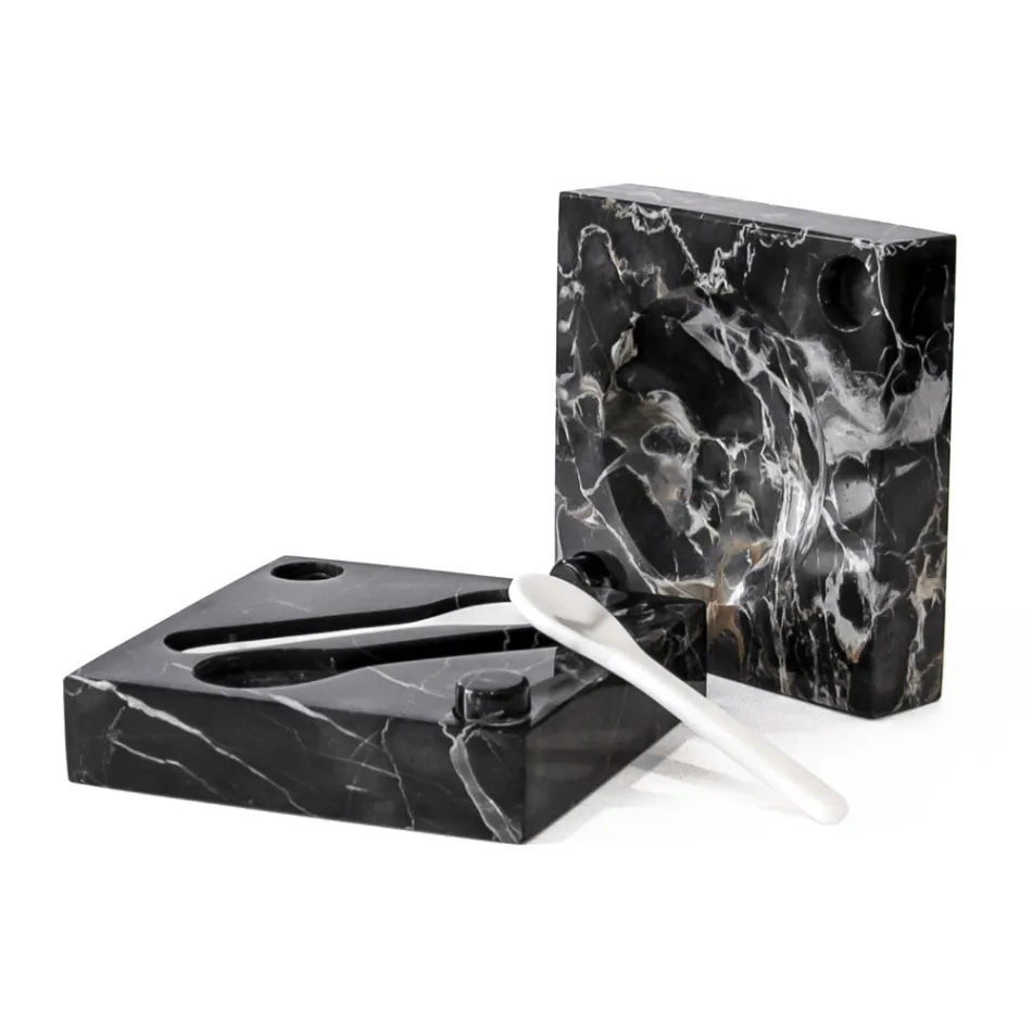 Coffret Caviar avec Cuillères en Marbre de Carrare Portoro - Jerry Viadurini