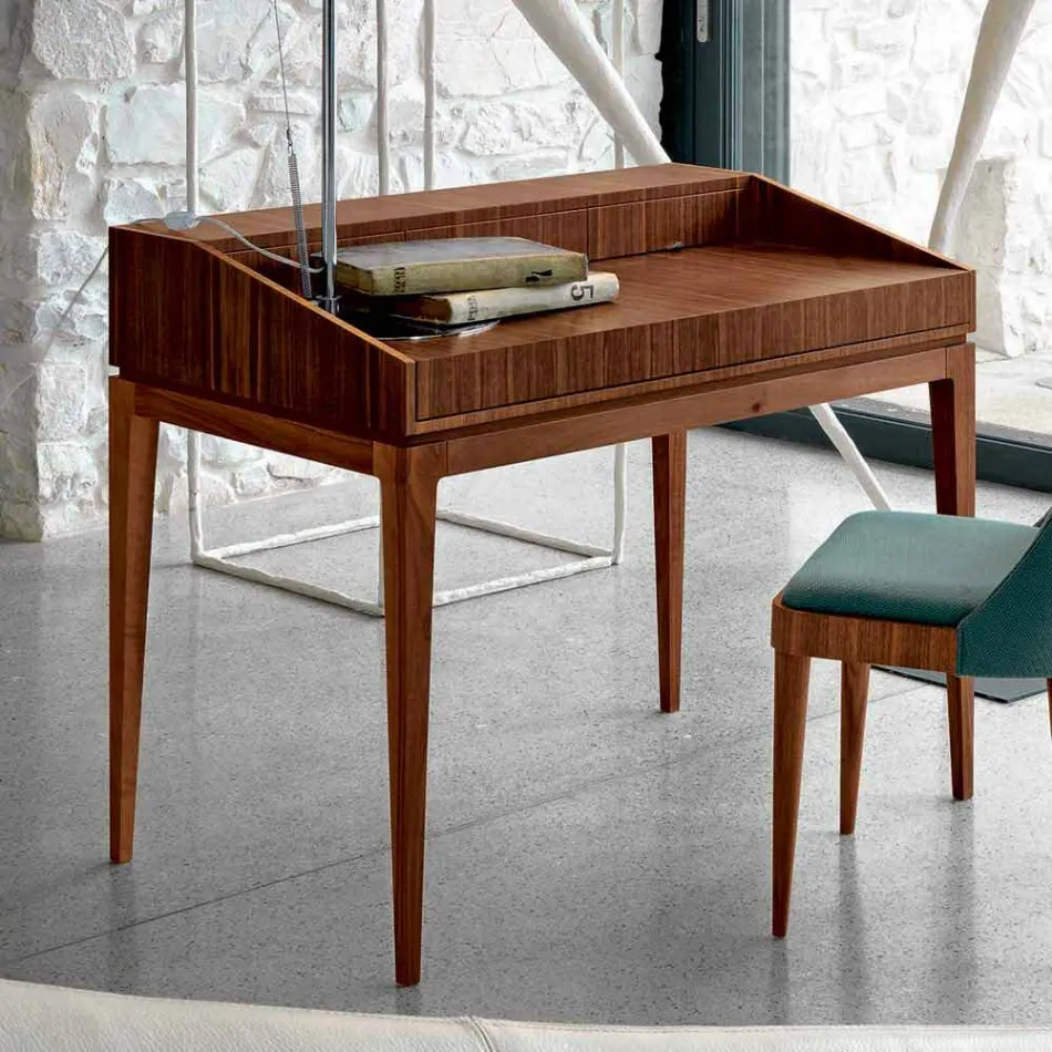 Bureau design moderne en noyer, L 105 x P 65 cm, Acario Viadurini