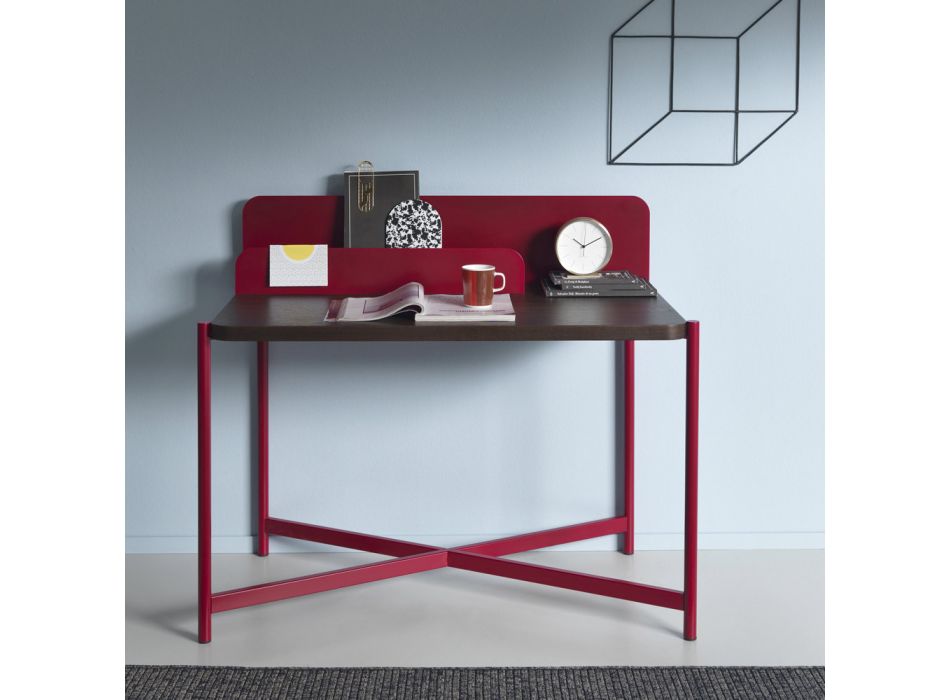 Bureau moderne en métal coloré et bois de chêne de design italien - Nadin Viadurini