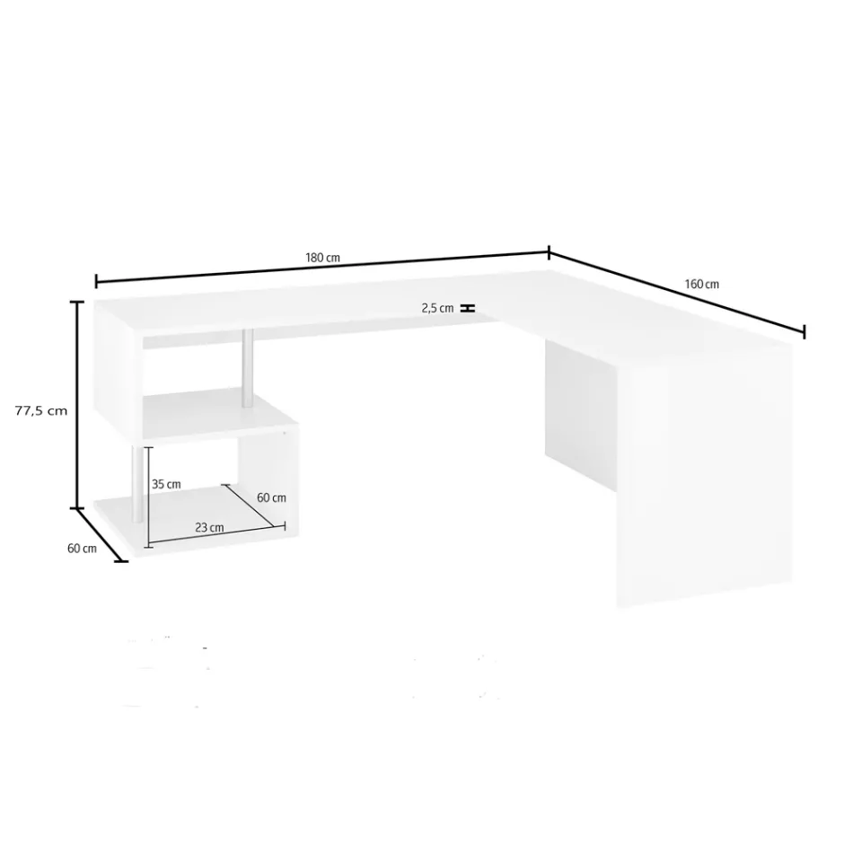 Bureau d'Angle Moderne Design Bois Blanc Brillant ou Ardoise - Michel Viadurini