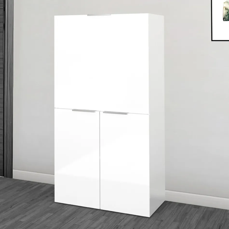 Bureau mural blanc moderne en bois poli design italien - Ghero Viadurini