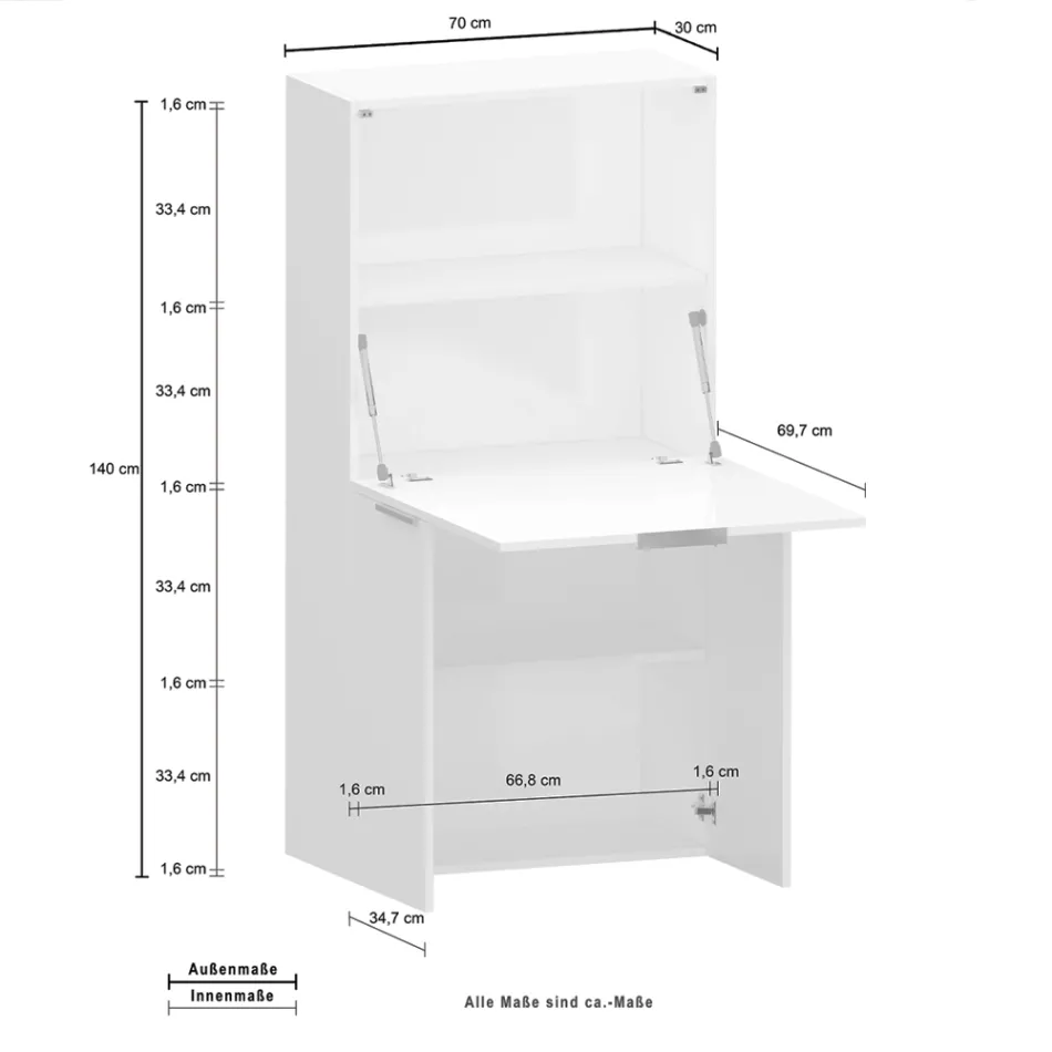 Bureau mural blanc moderne en bois poli design italien - Ghero Viadurini