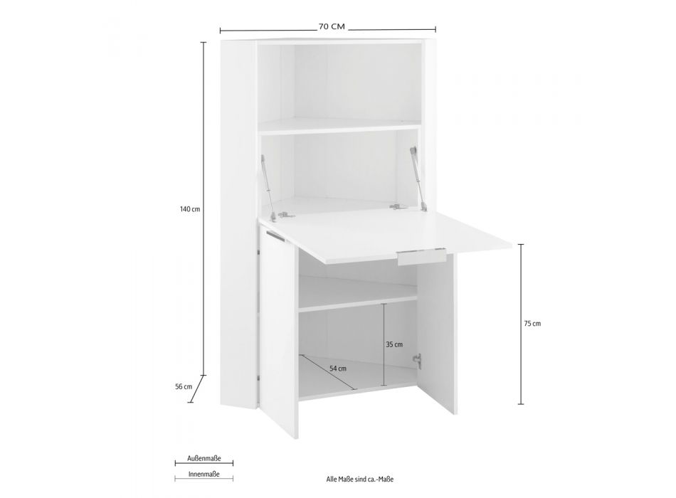 Bureau d'angle moderne blanc en bois poli design italien - Ghero Viadurini