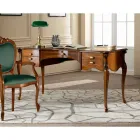 Bureau Classique 5 Tiroirs en Bois et Ecocuir Made in Italy - Commodo Viadurini