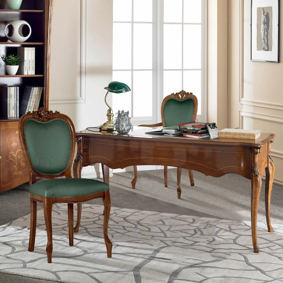 Bureau Classique 5 Tiroirs en Bois et Ecocuir Made in Italy - Commodo Viadurini