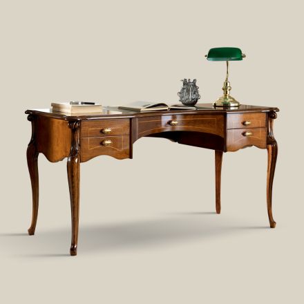 Bureau Classique 5 Tiroirs en Bois et Ecocuir Made in Italy - Commodo Viadurini