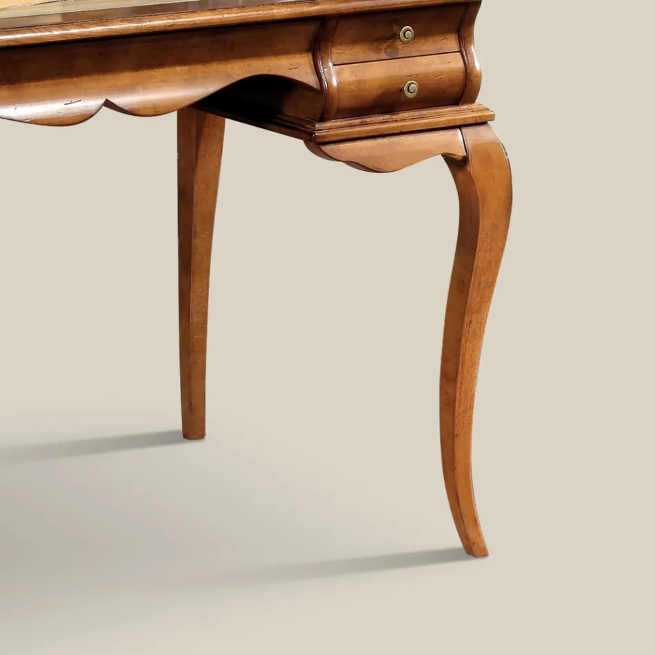 Bureau avec 5 tiroirs en bois de noyer et éco-cuir Made in Italy - Hastings Viadurini