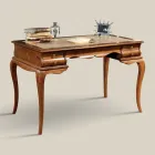 Bureau avec 5 tiroirs en bois de noyer et écocuir Made in Italy - Hastings Viadurini