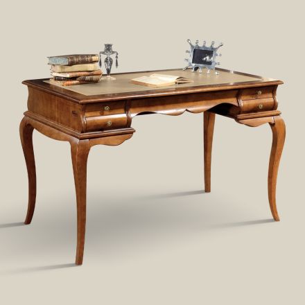 Bureau avec 5 tiroirs en bois de noyer et écocuir Made in Italy - Hastings Viadurini