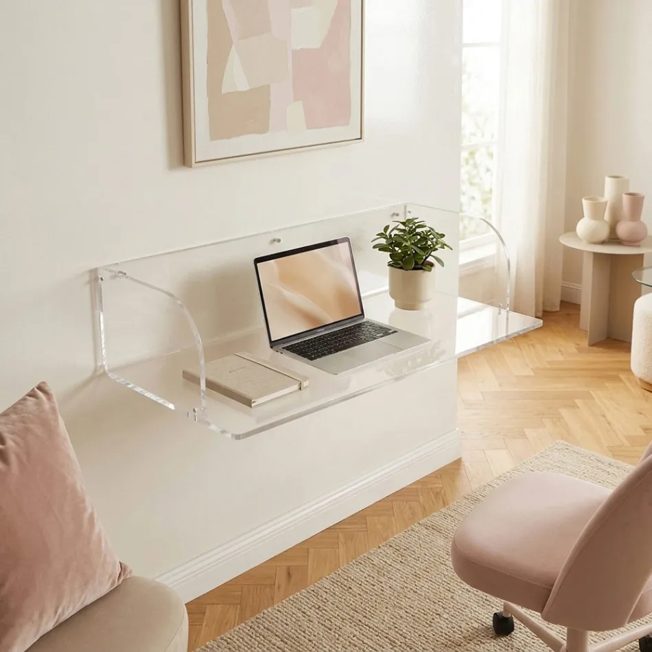 Bureau mural Otilia en plexiglas au design minimaliste, fabriqué en Italie Viadurini
