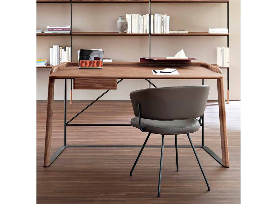 Bureau design en métal avec plateau en bois Made in Italy - Bonaldo Scriba Viadurini