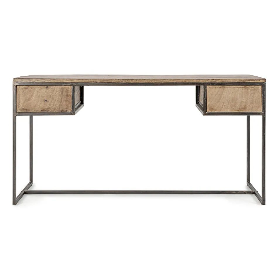 Bureau en acier et bois d'acacia avec 2 tiroirs Homemotion - Benver Viadurini