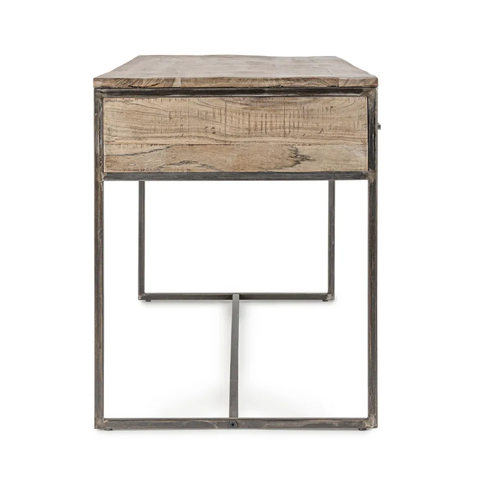 Bureau en acier et bois d'acacia avec 2 tiroirs Homemotion - Benver Viadurini