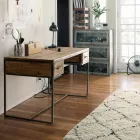 Bureau en acier et bois d'acacia avec 2 tiroirs Homemotion - Benver Viadurini