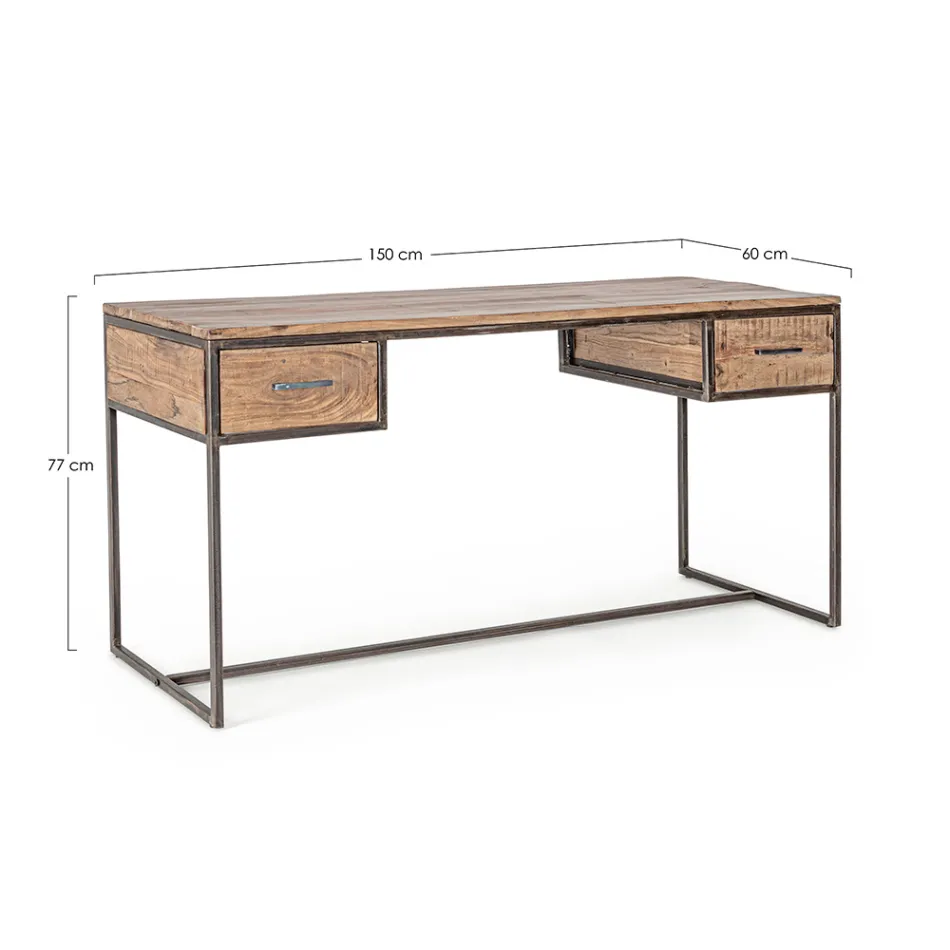 Bureau en acier et bois d'acacia avec 2 tiroirs Homemotion - Benver Viadurini