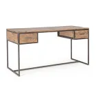 Bureau en acier et bois d'acacia avec 2 tiroirs Homemotion - Benver Viadurini