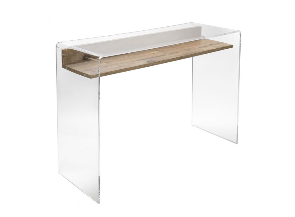 Bureau en plexiglas transparent avec étagère en bois design - Carducci Viadurini