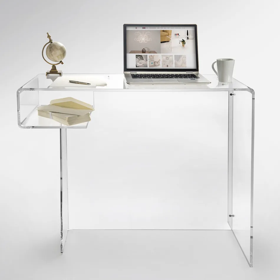 Bureau en plexiglas transparent avec étagère Made in Italy - Studiorum Viadurini