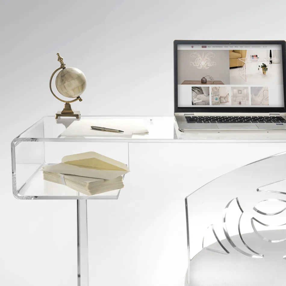 Bureau en plexiglas transparent avec étagère Made in Italy - Studiorum Viadurini
