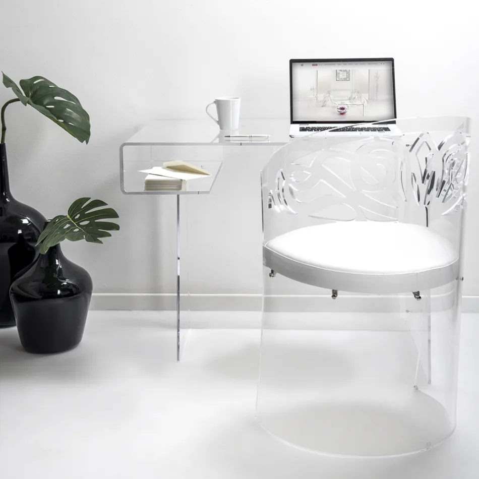 Bureau en plexiglas transparent avec étagère Made in Italy - Studiorum Viadurini