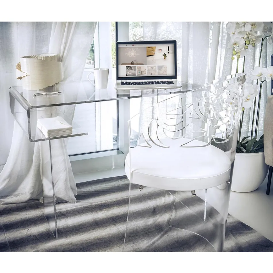 Bureau en plexiglas transparent avec étagère Made in Italy - Studiorum Viadurini