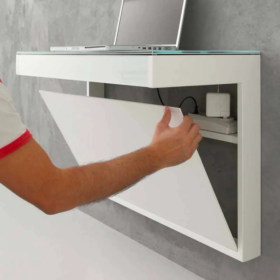 Bureau suspendu en cristal avec structure métallique Made in Italy - Silicon Viadurini