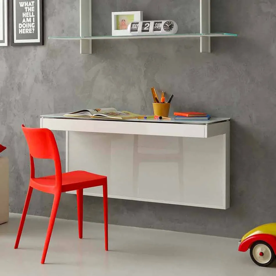 Bureau suspendu en cristal avec structure métallique Made in Italy - Silicon Viadurini