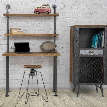Bureau avec étagères design moderne en fer et bois - Aubry