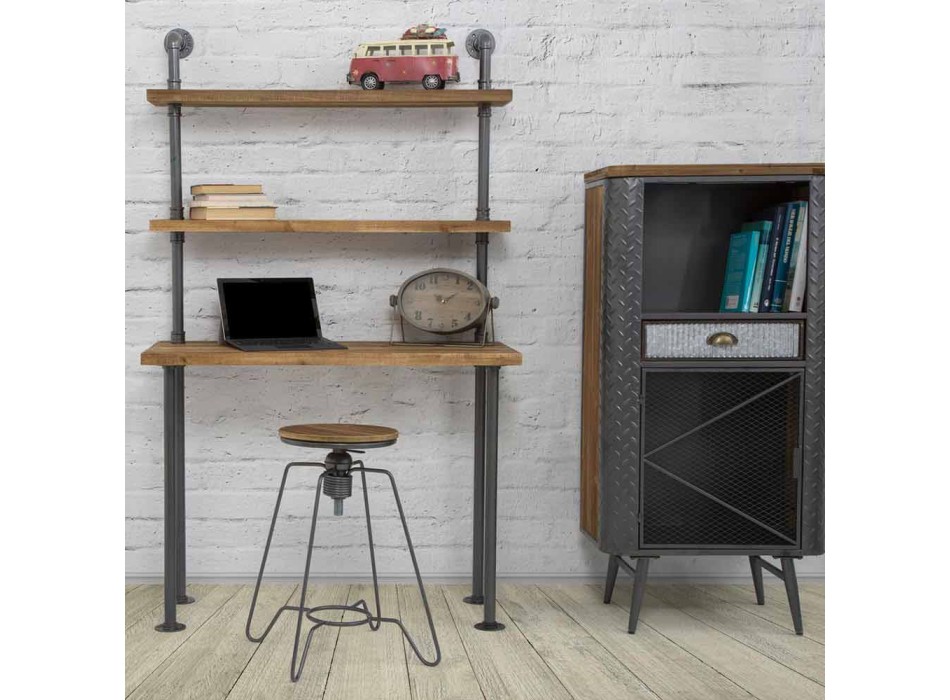 Bureau avec étagères design moderne en fer et bois - Aubry
