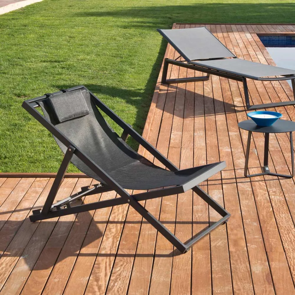 Chaise longue de jardin en aluminium peint et textilène, 2 pièces - Jhonathan Viadurini