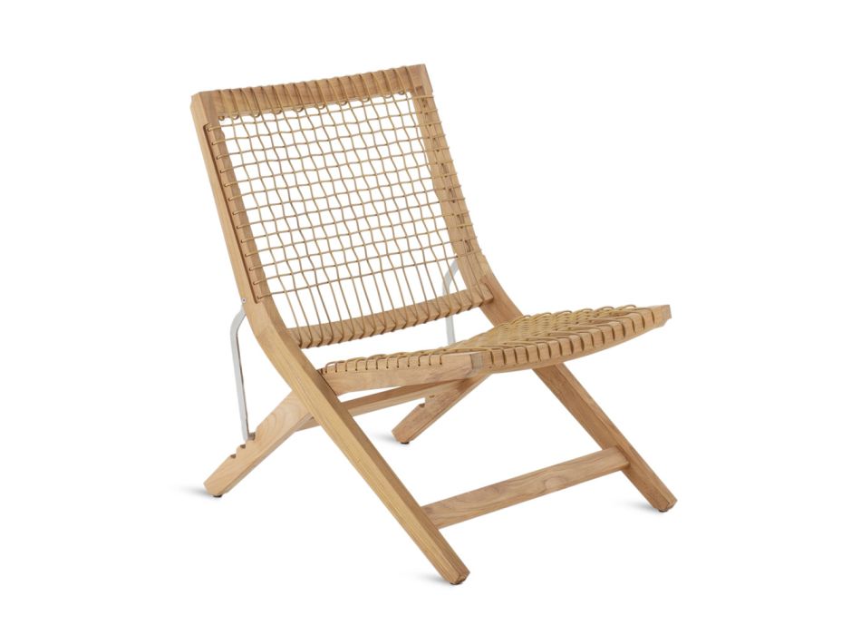 Chaise longue d'extérieur pliante en teck et WaProLace avec coussin Made in Italy - Oracle Viadurini