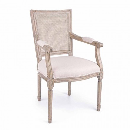 Chaise classique avec accoudoirs en bois de frêne et tissu Homemotion - Meringue Viadurini