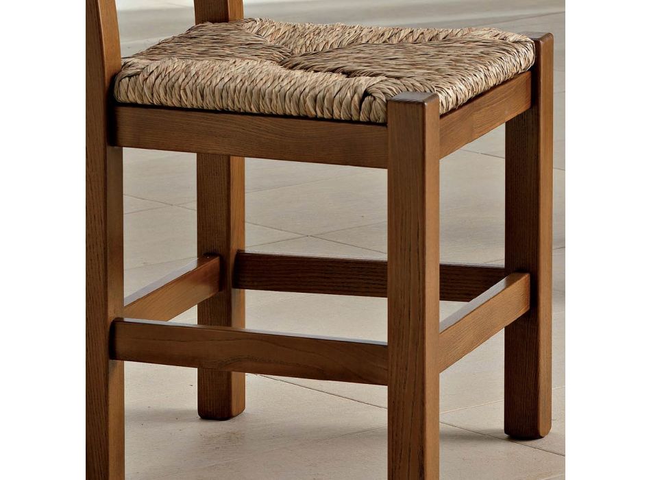 Chaise de cuisine classique en bois assise en paille Made in Italy - Lavinia Viadurini