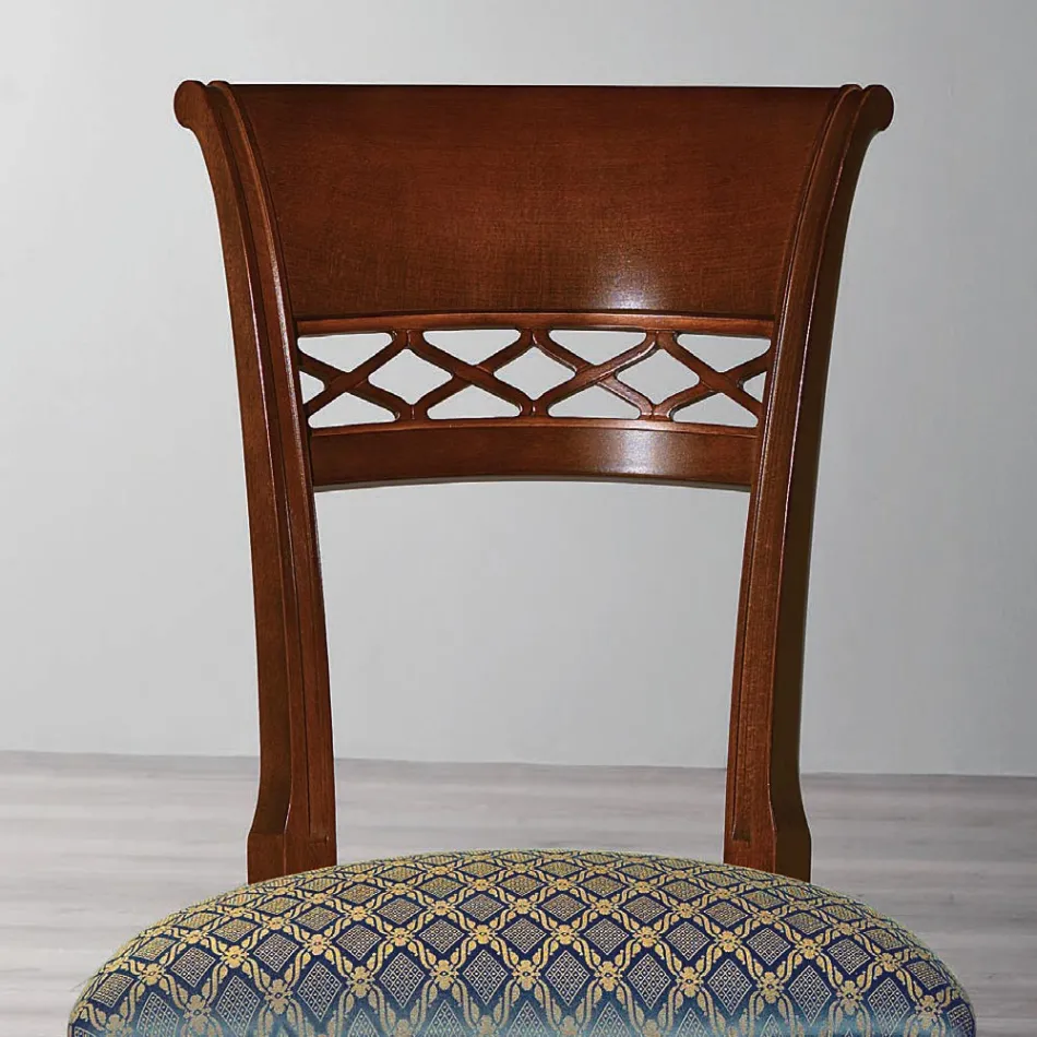 Chaise classique en bois de hêtre avec dossier décoré et tissu - Milissa Viadurini