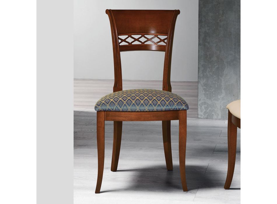 Chaise classique en bois de hêtre avec dossier décoré et tissu - Milissa Viadurini