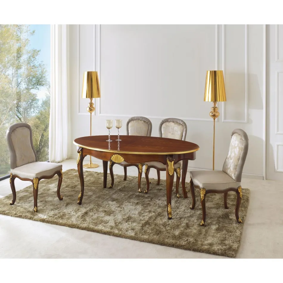 Chaise Classique en Bois de Noyer et Tissu Rembourré Made in Italy - Baroque Viadurini