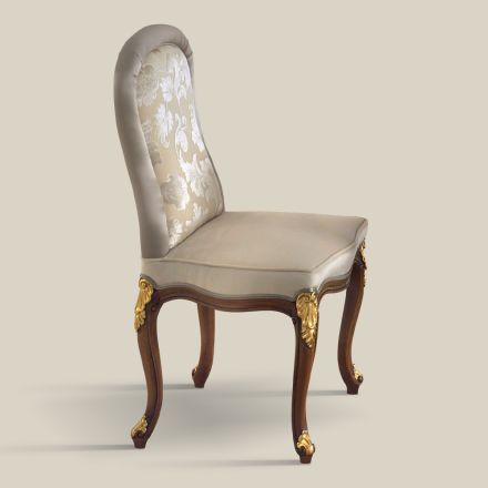 Chaise Classique en Bois de Noyer et Tissu Rembourré Made in Italy - Baroque Viadurini
