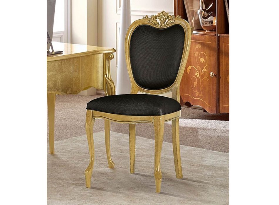 Chaise Classique en Noyer ou Bois Rembourré Doré Made in Italy - Imperator Viadurini