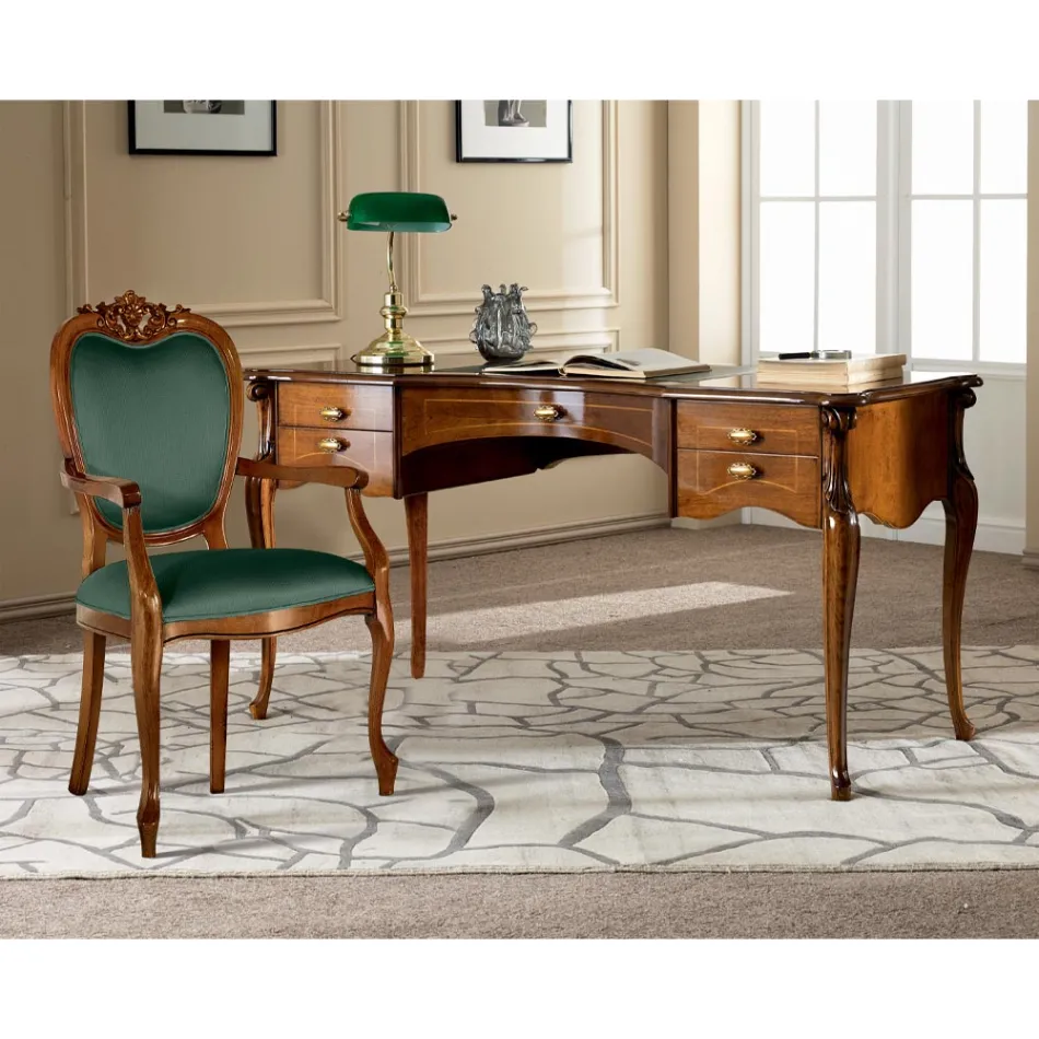 Chaise Classique en Noyer ou Bois Rembourré Doré Made in Italy - Imperator Viadurini